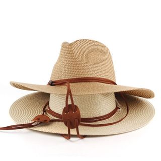 Nón Cói Phớt Panama Unisex Quai Da Cá Tính - Mũ Cói Đi Biển Thời Trang - Kho sỉ gia dụng alulu