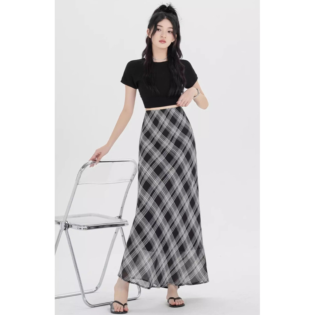 SUXI Váy đuôi cá kẻ sọc phong cách Hàn Quốc cổ điển nhẹ nhàng 260326