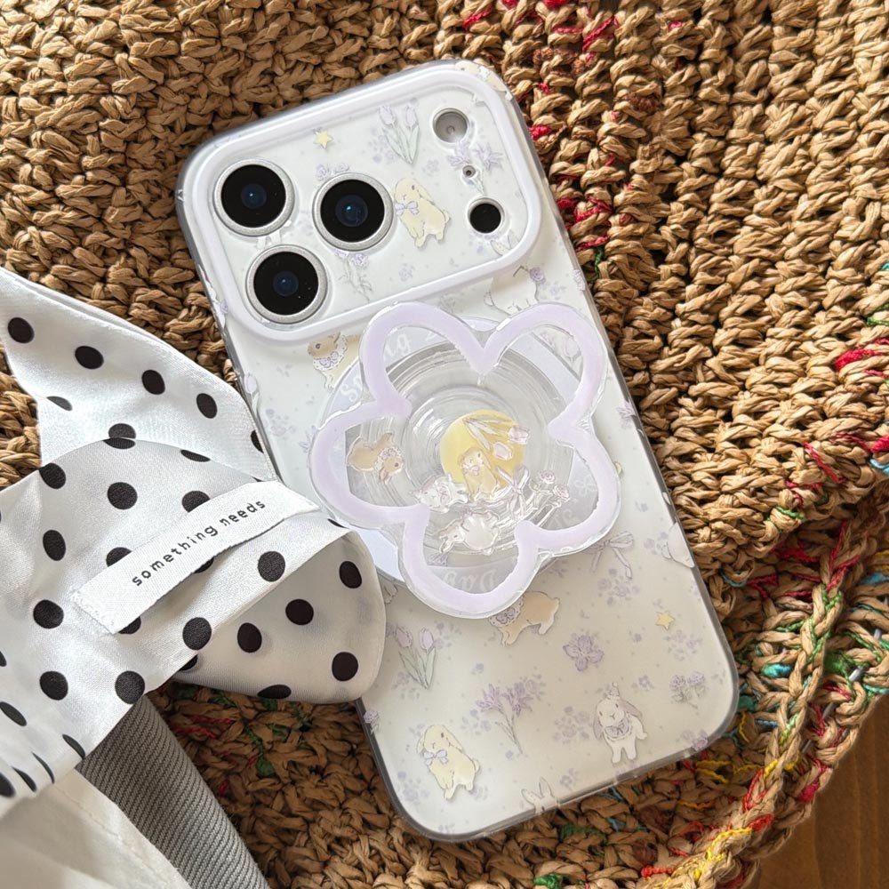 Ốp Lưng Cứng Tương Thích Với iPhone 13 14 14Pro 14ProMax 15 15Pro 15ProMax 16 16Pro 16ProMax 17 17Pro 17ProMax Ốp Nam Châm Họa Tiết Thỏ Hoa Tím
