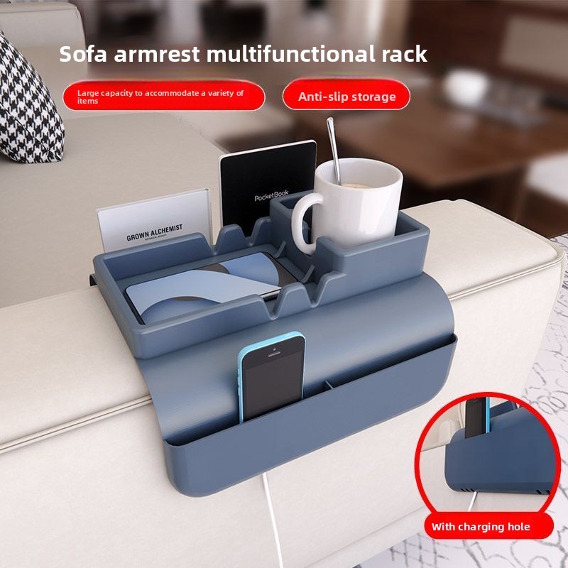 Sofa Cốc Silicone Sofa Tay Khay Có Túi Bên Khe Cắm Kép Đồ Uống Ăn Nhẹ Bảo Quản Điện Thoại Điều Khiển Từ Xa Tổ Chức