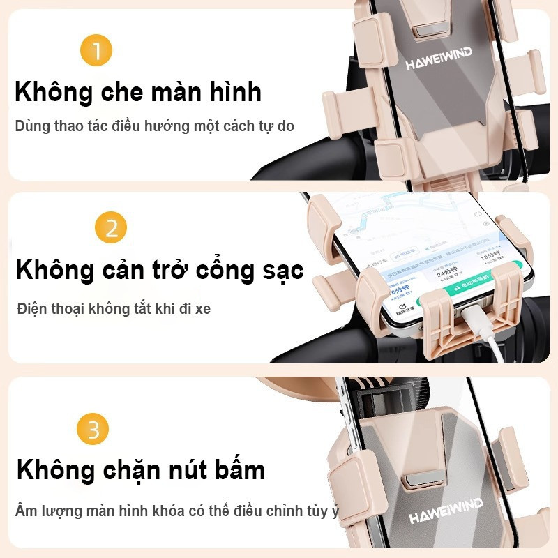 Giá đỡ điện thoai xe máy – xe đạp: Xoay 360° linh hoạt, Chống Sốc, bền bỉ dưới nắng mưa – Lắp đặt chắc chắn