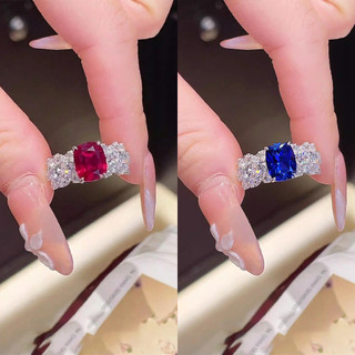 Đá quý đỏ carbon và xanh corundum nhẫn vuông cho nữ, thiết kế mới theo xu hướng châu Âu - Mỹ