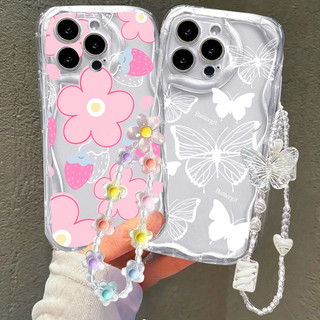 Ốp Lưng Cho OPPO Reno 15 14 13 12 11 Pro 15F 14F 13F 12F 11F 5G 8T Vỏ Bướm Hoa Có Dây Đeo Cổ Tay Dây Xích Dễ Thương Mềm Bảo Vệ Camera TPU Trong Suốt