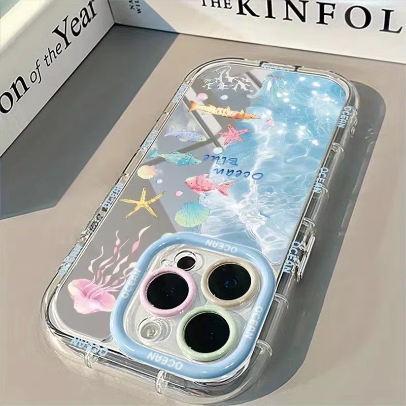 INS Thời Trang Xanh Đại Dương Gương Thiết Kế Ốp Lưng Điện Thoại iPhone 17 16 15 14 13 12 11 Pro Max 7 8 Plus XR X XS Max 16E Mềm Chống Sốc