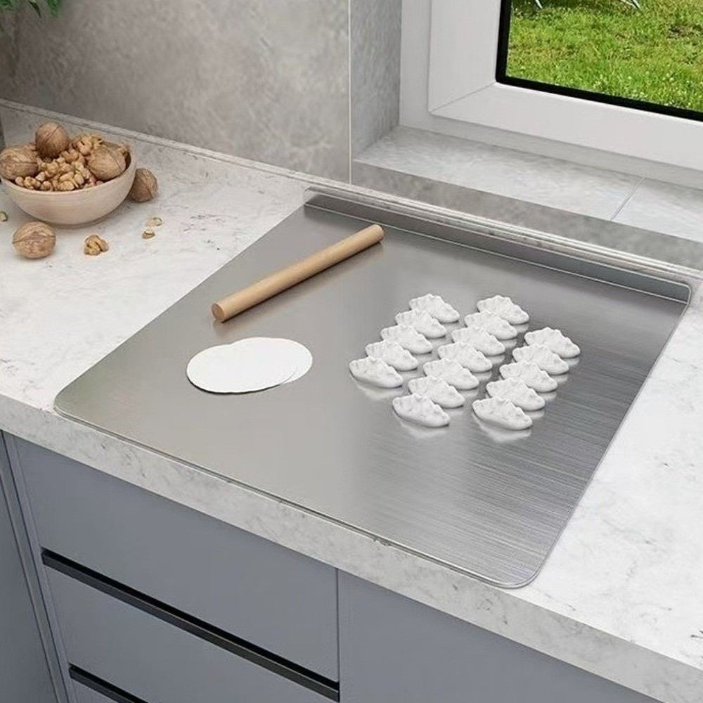 Thớt inox dày FUHUIOT hai mặt, cạnh chống trơn, tiện chuẩn bị bánh ngọt và trái cây