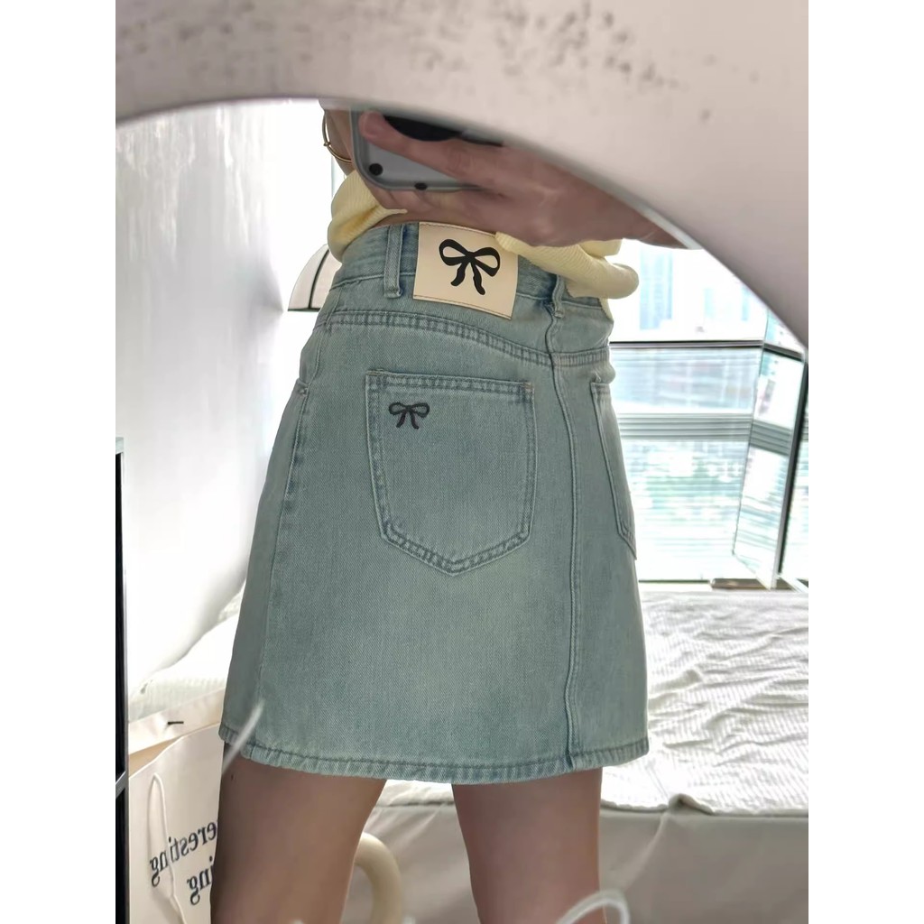 A.T.A Áo sơ mi denim thêu da nhãn nữ, size lớn, thiết kế dáng A ngắn ômbody
