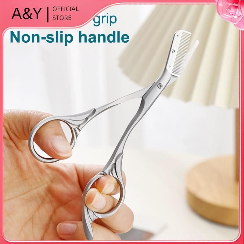 Kéo cắt tỉa lông mày 2 trong 1 A & Y Withbs bằng thép không gỉ, chải lông mày, định hình, dụng cụ làm đẹp