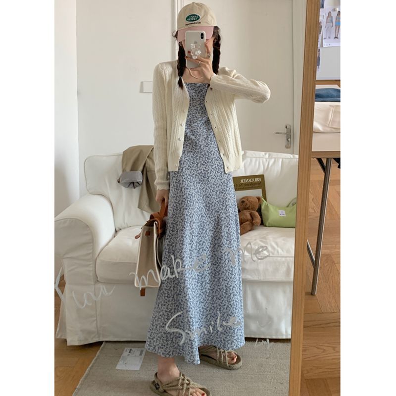 [Giảm giá 50%] Đầm hoa nhỏ cổ điển dành cho nữ Xuân Hè Eo hẹp Thiết kế dáng ôm hơn Váy dài voan kiểu Pháp