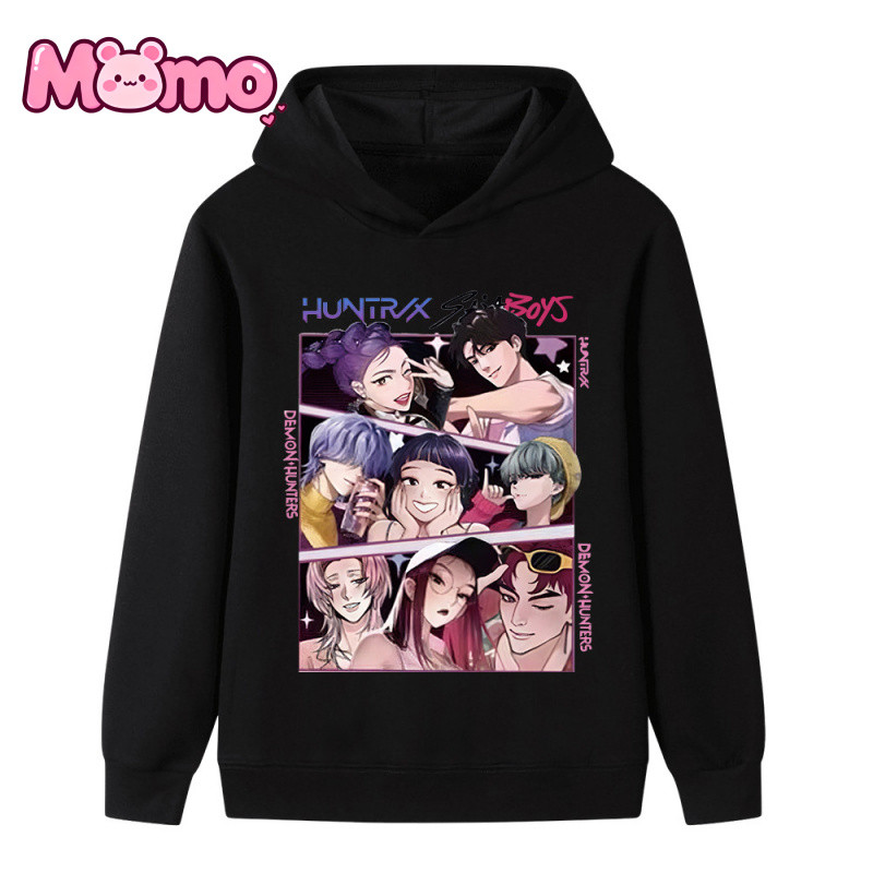 Kpop Demon Hunters Họa Tiết Anime In Hình Bé Trai Và Bé Gái Cùng Phong Cách Có Mũ Trùm Đầu Đa Năng Áo Dài Tay