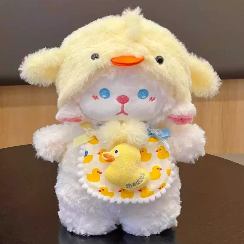 Gấu Cừu Con Lông Trắng,Kích Thước Tùy Chọn 35/45/55cm,Đội Nón Vịt Vàng,quà Tặng Sinh Nhật Cho Bạn Gái