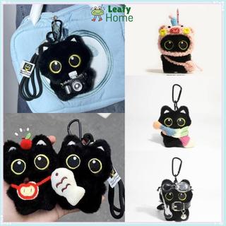 [COD] Móc khóa búp bê sang trọng hình mèo đen LEAFYHOME, Mặt dây chuyền túi búp bê khăn quàng cổ máy ảnh, Túi đeo vai dễ thương Vòng chìa khóa ô tô Quà tặng