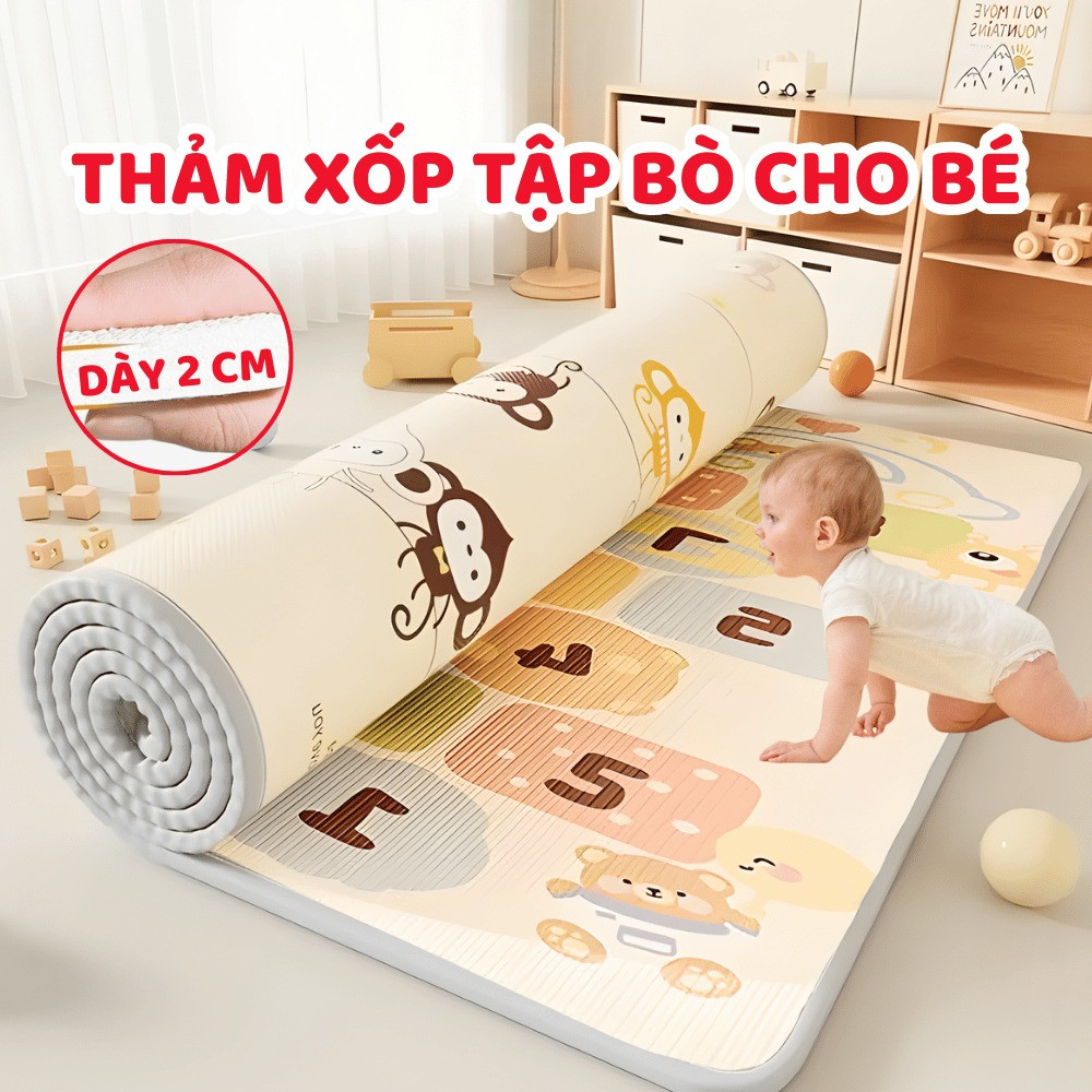 Thảm Xốp Dày Dặn 2 CM Cho Trẻ Em Tập Bò, Ngồi Chơi DINO Chống Thấm Nước, Chống Trơn Trượt