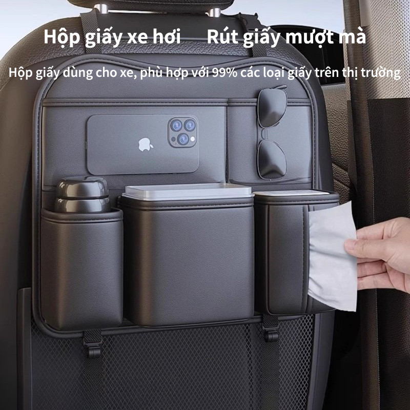 Túi Treo Đa Năng Sau Ghế Xe Hơi - Túi Đựng Đồ Chống Thấm, Sức Chứa Lớn Với Ngăn Khăn Giấy & Giá Cốc
