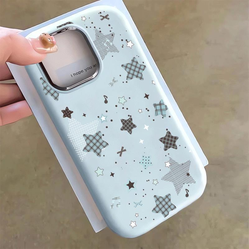 Màu xanh kiểm tra ngôi sao nhỏ cho 16 17 trường hợp điện thoại 14 15 11 Mũm mĩm iPhone 13 khung kim loại 7p 8p
