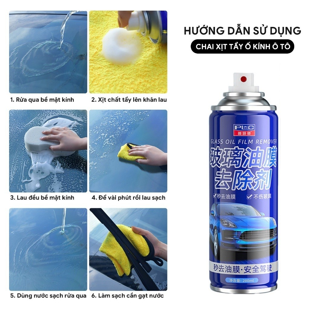 Chai xịt tẩy ố kính ô tô phủ nano chống bám nước Công nghệ Phủ NANO,Tẩy Ố, Cặn Canxi,Làm Bóng Kính,Chống Bám Nước
