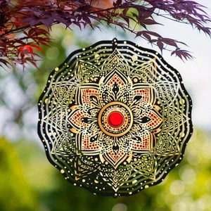 HELLOYOUNG Thanh Lịch Đen Vàng Đỏ Mandala Chuông Gió Chống Thời Tiết Kim Loại Sân Vườn Treo Trang Trí Âm Thanh Làm Tĩnh Tất Cả Các Mùa