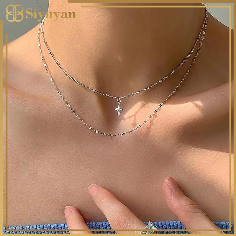 Siyuyan Thời Trang Nữ Mặt Dây Chuyền Chữ Thập Nelace Boho Hai Lớp Nelace Cho Nữ Cô Gái Hai Lớp Dây Xích Nelace Punk Trang Sức Dự Tiệc VN