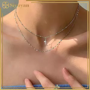 Siyuyan Thời Trang Nữ Mặt Dây Chuyền Chữ Thập Nelace Boho Hai Lớp Nelace Cho Nữ Cô Gái Hai Lớp Dây Xích Nelace Punk Trang Sức Dự Tiệc VN
