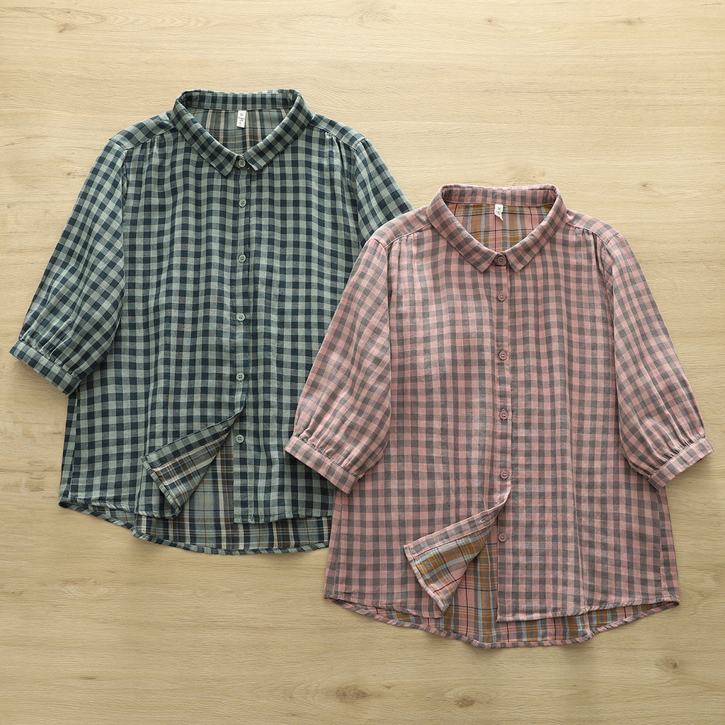 Áo sơ mi nữ tay ngắn kẻ sọc phong cách Mori, kèm cardigan rời - chất liệu 100% sợi cotton cao cấp