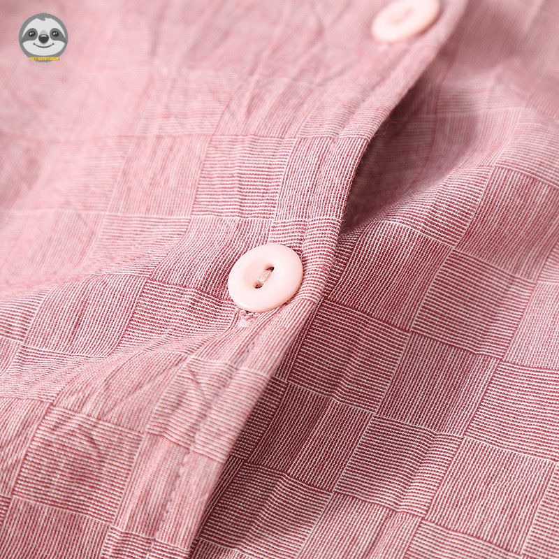 Phong cách Nhật Bản Muji Style / Cặp đôi Dark Check Pure Cotton dài tay Loungewear / Bộ đồ ngủ nam nữ mùa xuân thu / Bộ đồ ngủ đi chơi mềm mại thoải mái