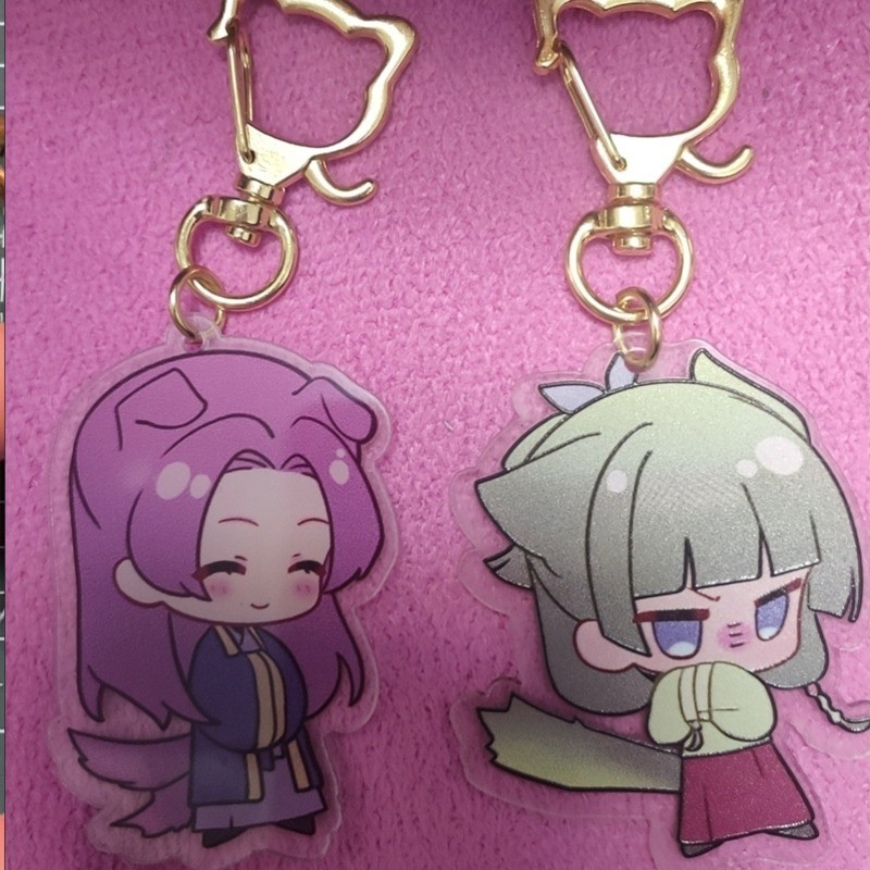 2Pcs/Set Anime Keychain Women Acrylic Key Chain Man Cute Key Ring Pendant Ornament Accessories Gift