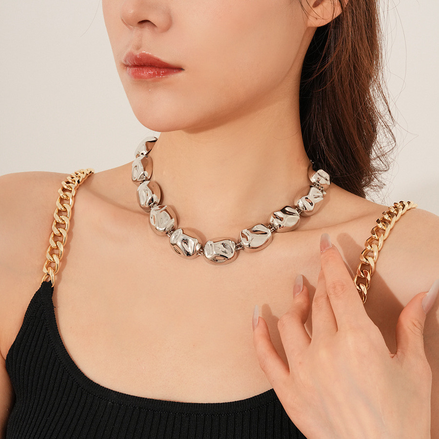 Vòng cổ nữ hình bầu dục phong cách Châu Âu và Mỹ, làm từ kim loại, cá tính và thời trang