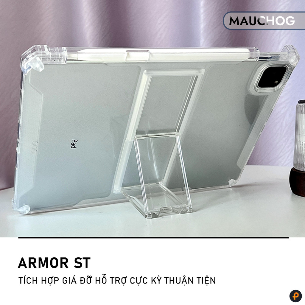Ốp Trong Suốt Tích Hợp Giá Đỡ Khay Đựng Bút Cho iPad Pro M4 M2 M1 Air 7 6 5 4 Gen 11 10 Mini 7 6