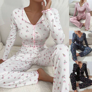 Shop Loungewear Quần In Hình Dài Tay Hai Mảnh Phù Hợp Với Có Thể Mặc Bên Ngoài Bộ Đồ Ngủ Nữ Slim-fit Nhiều Màu Phù Hợp Với