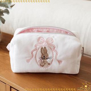 Túi Đựng Mỹ Phẩm MKYCO, Dụng Cụ Trang Điểm Nơ Ren Dung Tích Lớn, Dây Kéo Kawaii Đóng Thỏ Trắng Hồng Du Lịch Túi Vệ Sinh Nữ Bé Gái