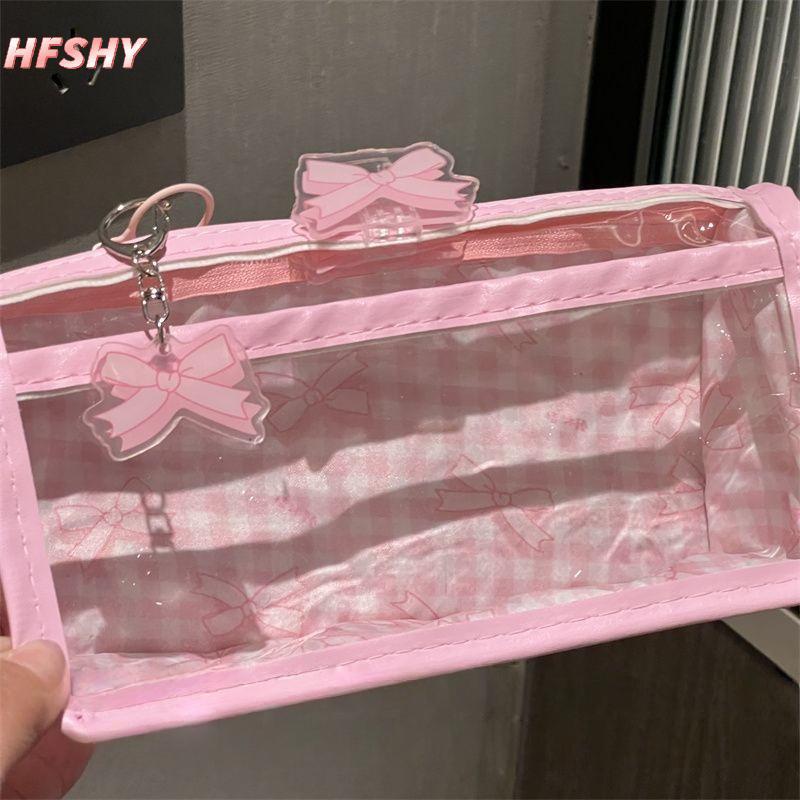 HFSHY Nơ Ngọt Dây Kéo Trong Suốt Hộp Đựng Bút Chì Học Sinh Văn Phòng Phẩm Túi Bảo Quản Dung Tích Lớn Túi Trang Điểm Hoạt Hình Dây Kéo Bút Túi VN