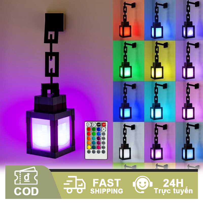 Pixel Style Chain 3D In 16 Màu Thay Đổi Màu Di Động Đèn Ngủ Treo Tường Trang Trí Phòng Game