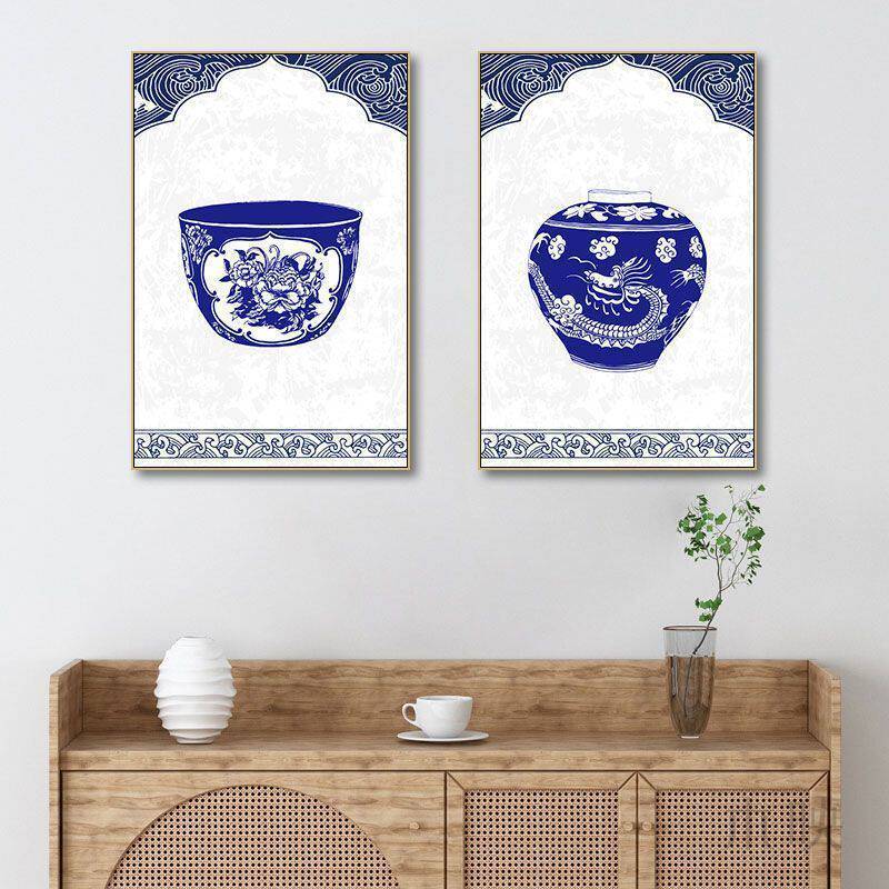 Trung Quốc Xanh Trắng Sứ Canvas Tranh Treo Tường Nghệ Thuật Cho Phòng Khách Học Lẩu Nhà Hàng Cổ Cửa Hàng Trang Trí Unframed