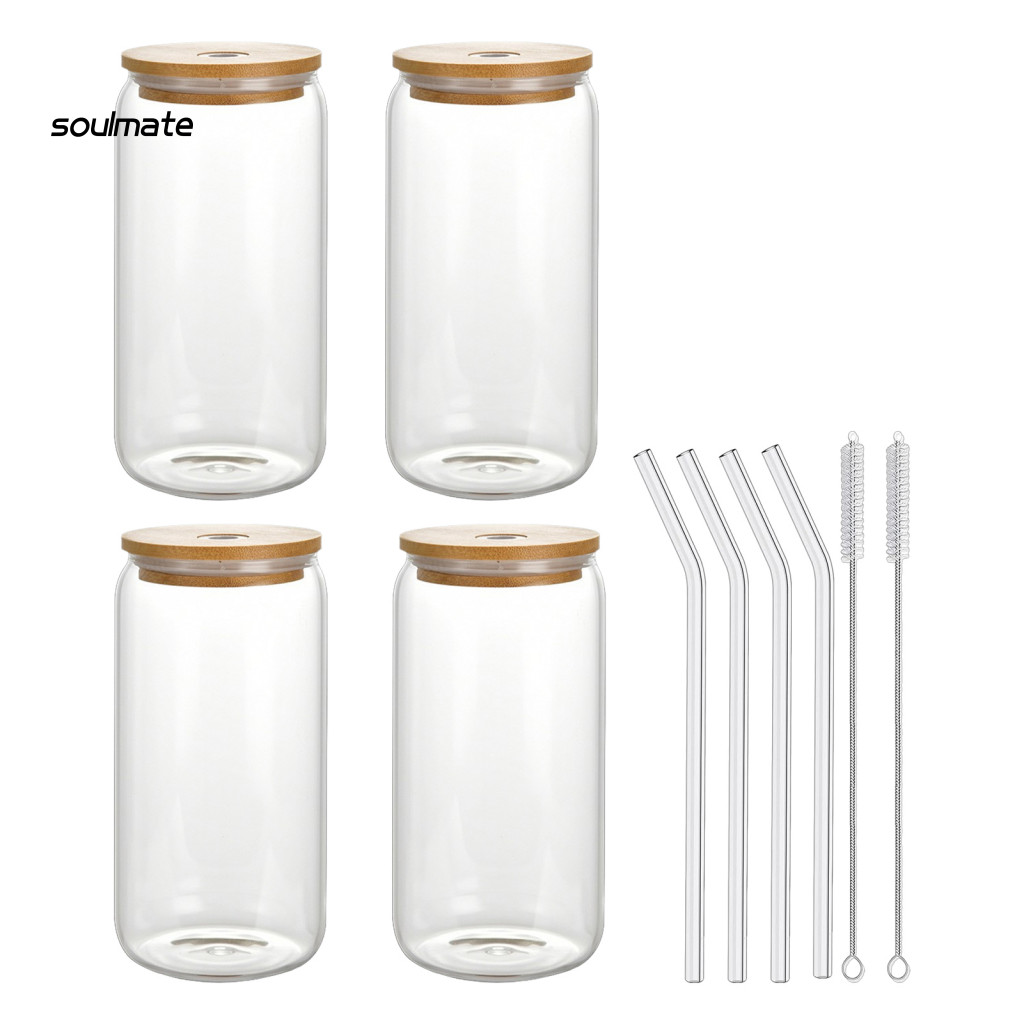 Linh hồn| Cốc uống có ga Ống hút Mason Jar Glass có nắp gỗ Hợp thời trang 500ml Thủy tinh Borosilicate Mason Jar Tumbler có nắp gỗ Ống hút – Hoàn hảo cho đồ uống Soda cho Southeas