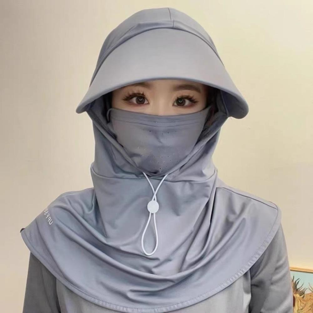 Mũ che nắng thoáng khí có nắp khăn choàng, Mũ chui đầu bằng lụa băng đi xe đạp vành to
