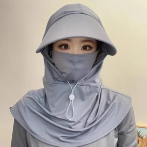 Mũ che nắng thoáng khí có nắp khăn choàng, Mũ chui đầu bằng lụa băng đi xe đạp vành to