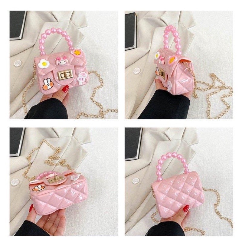 Túi đeo chéo quai ngọc mini cho bé gái có Sticker xinh xắn dễ thương chất bền đẹp, tặng kèm dây đeo xinh xắn