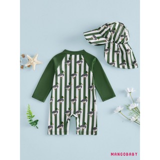 MG-Baby Bé Trai Đồ Bơi Dài Tay In Hình Động Vật Rash Guard Áo liền quần Có Mũ Đồ Bơi Mùa Hè