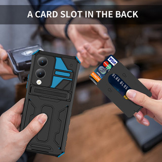 Dành Cho Vivo Y17s Ốp điện thoại Cứng Có Chân Đế Đựng Thẻ Nhiều Màu Vỏ Bảo Vệ Chống Rơi