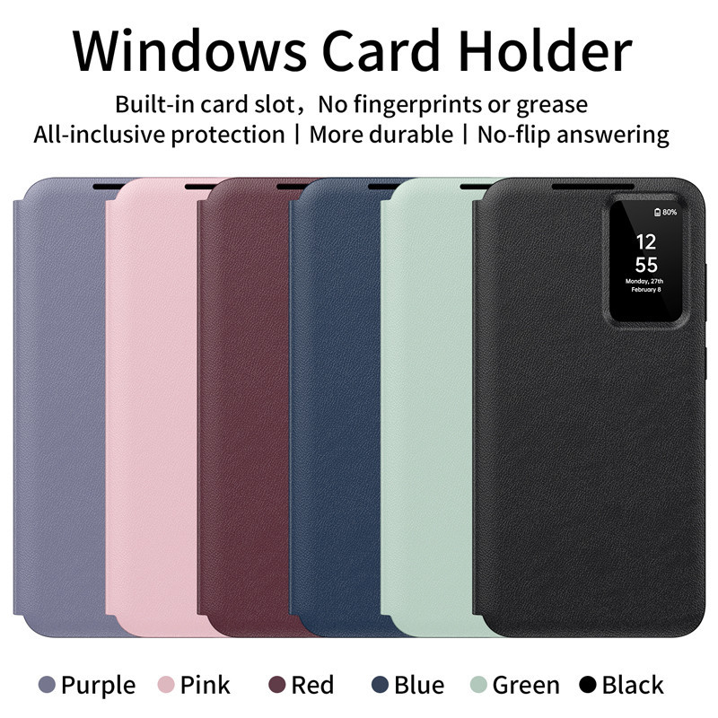 Dành Cho Samsung Galaxy S26 S25 S23 S22 Ultra S25 Plus S24 FE A55 A56 A17 A26 A14 Ốp Lưng Smart View Window Ví Da PU Flip-Free Answer Cover Có Khe Cắm Thẻ
