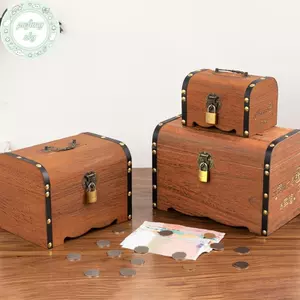 PUSKY 1 Bộ Hộp Bảo Quản Kho Báu Vintage Kho Báu Bằng Gỗ Có Lo Heo Đất Tổ Chức Hộp Tiết Kiệm Cho Trang Trí Nhà VN