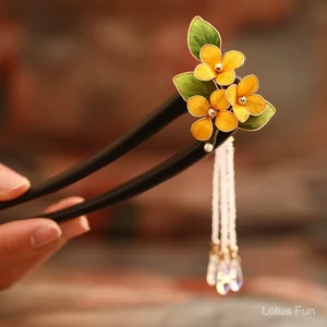 Mới Kẹp Tóc Handmade Lụa Nhung Phong Cách Osmanthus Đàn Hương, Phụ Kiện Tóc Cổ Điển Cho Hanfu