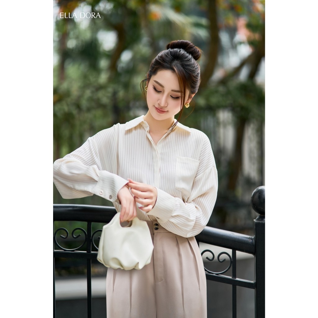 Áo sơ mi nữ ELLA DORA thiết kế kẻ sọc lụa mềm form dáng suông thanh lịch sang trọng [SM80]
