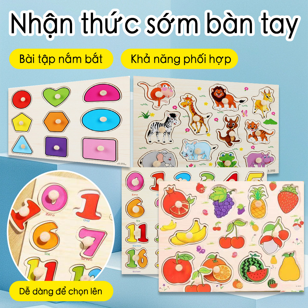 Bộ xếp hình bằng gỗ cho trẻ 1-3 tuổi, xếp hình ghép mảnh cho trẻ 2-4 tuổi, bộ xếp hình giáo dục.