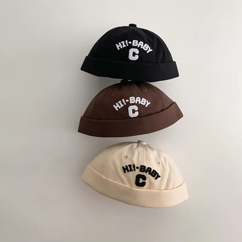 Mũ Docker Bé HOBBYIN, Mũ Beanie Cotton Màu Trơn, Thời Trang Thoáng Khí Thêu Chữ Retro Mũ Không Vành Trẻ Em Cho Bé Trai Bé Gái