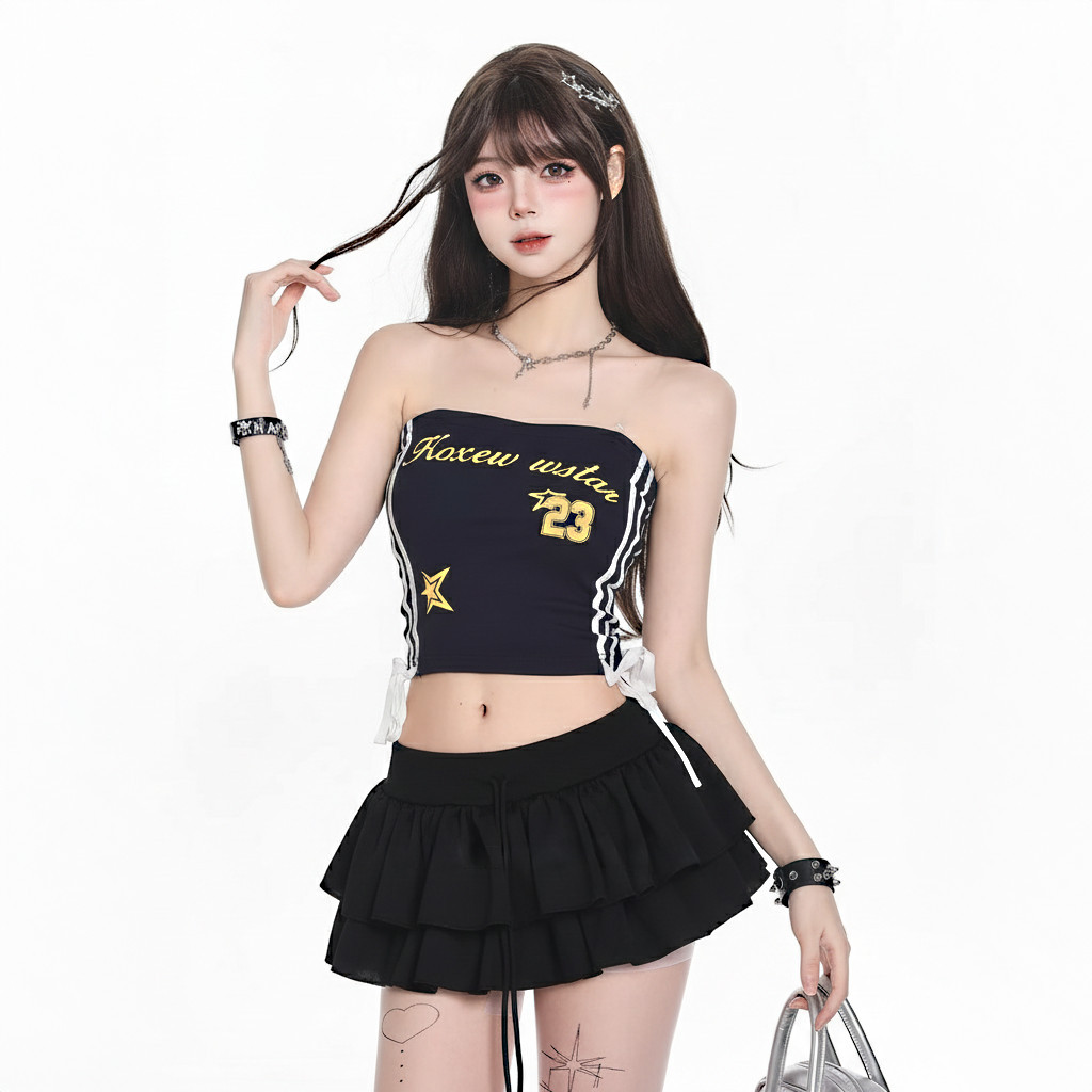 Chân Váy Nữ BABEE Dáng Ngắn Xòe 2 Tầng Phối Dây Rút Eo Tiện Lợi Xinh Xắn Chất Thun Dày Dặn Co Dãn