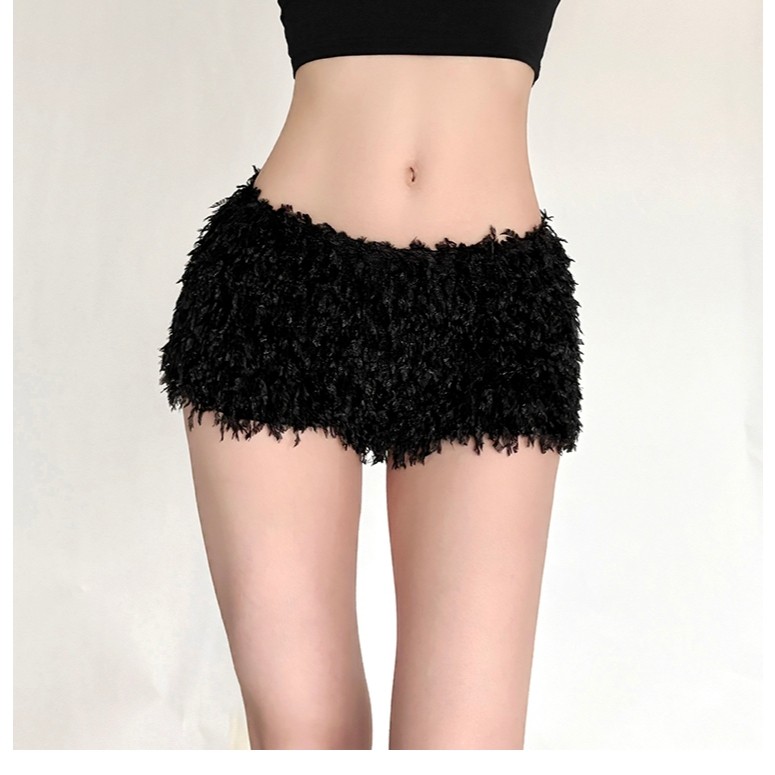 Cutenew Quần Short Ngắn Phong Cách Ngọt Ngào Lông Tơ Thấp Tầng Thể Hiện Chân, Đa Năng, Eo Xác Định, Thường Ngày