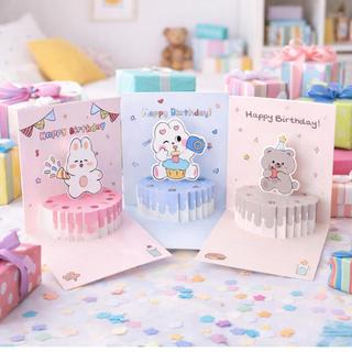 Thiệp sinh nhật bật lên thiết kế bánh hoạt hình Pastel 3D - Thiệp chúc mừng giấy tinh tế có phong bì cho những lời chúc ngày lễ ngọt ngào