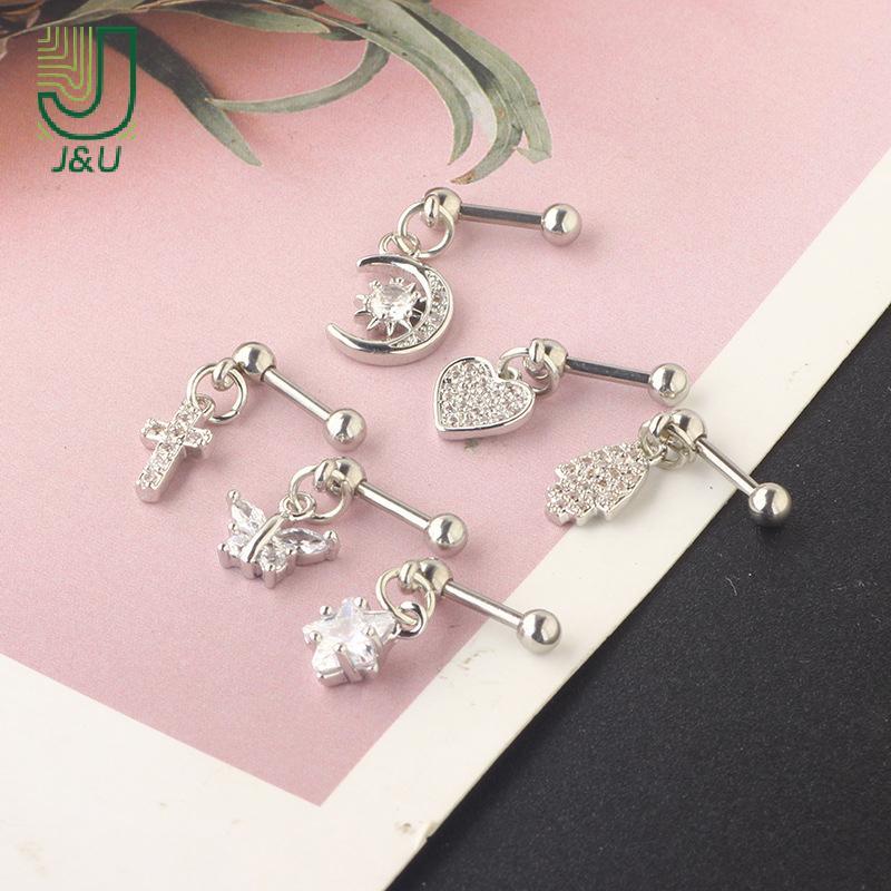 [J & U-T] Bông Tai Zircon Xoắn Tai Lobe Xuyên Conch Tragus Dangle Sụn Nhẫn Pierc