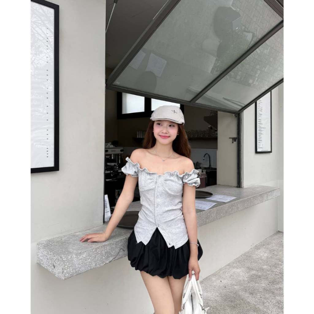 Áo Trễ Vai Kiểu Nữ Tay Bồng Có Dây Thắt Eo Mùa Hè sam SAIGON