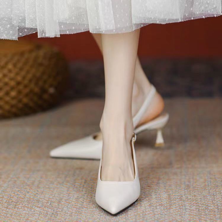 2 Màu Size Lớn 30-45 Giày Cao Gót Gót Gót Nhọn Mũi Nhọn Da Mềm Mũi Đen Dép Che Phủ Tính Khí Mùa Hè Gợi Cảm Ngón Chân Nhỏ KZKB